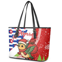 Cuba Christmas Leather Tote Bag with Santa Hummingbird Cuban Flag Feliz Navidad and Snowflake - Wonder Print Shop
