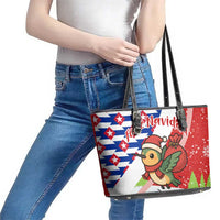 Cuba Christmas Leather Tote Bag with Santa Hummingbird Cuban Flag Feliz Navidad and Snowflake - Wonder Print Shop