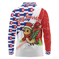 Cuba Christmas Long Sleeve Polo Shirt with Santa Hummingbird Cuban Flag Feliz Navidad and Snowflake - Wonder Print Shop