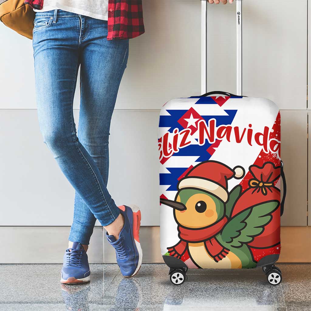 Cuba Christmas Luggage Cover with Santa Hummingbird Cuban Flag Feliz Navidad and Snowflake - Wonder Print Shop