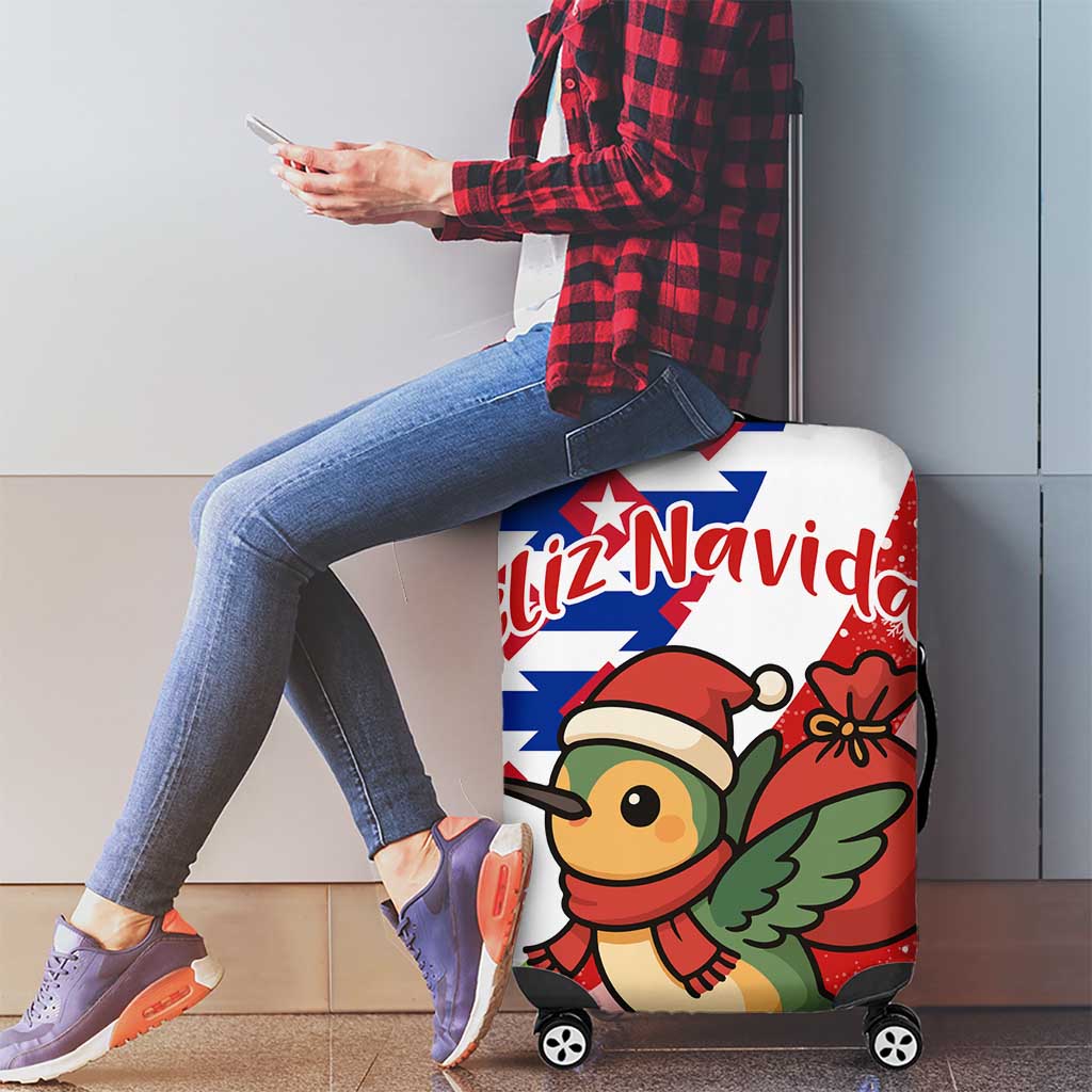 Cuba Christmas Luggage Cover with Santa Hummingbird Cuban Flag Feliz Navidad and Snowflake - Wonder Print Shop