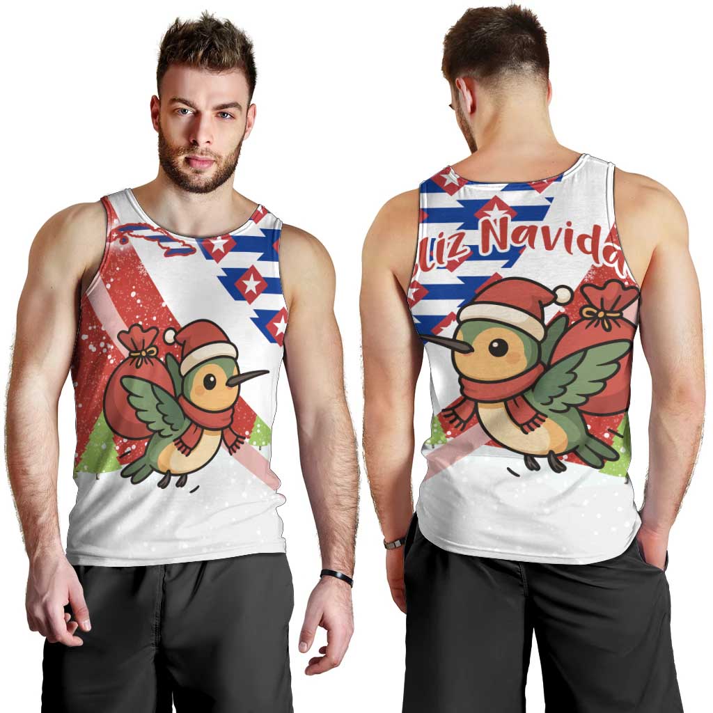 Cuba Christmas Men Tank Top with Santa Hummingbird Cuban Flag Feliz Navidad and Snowflake - Wonder Print Shop