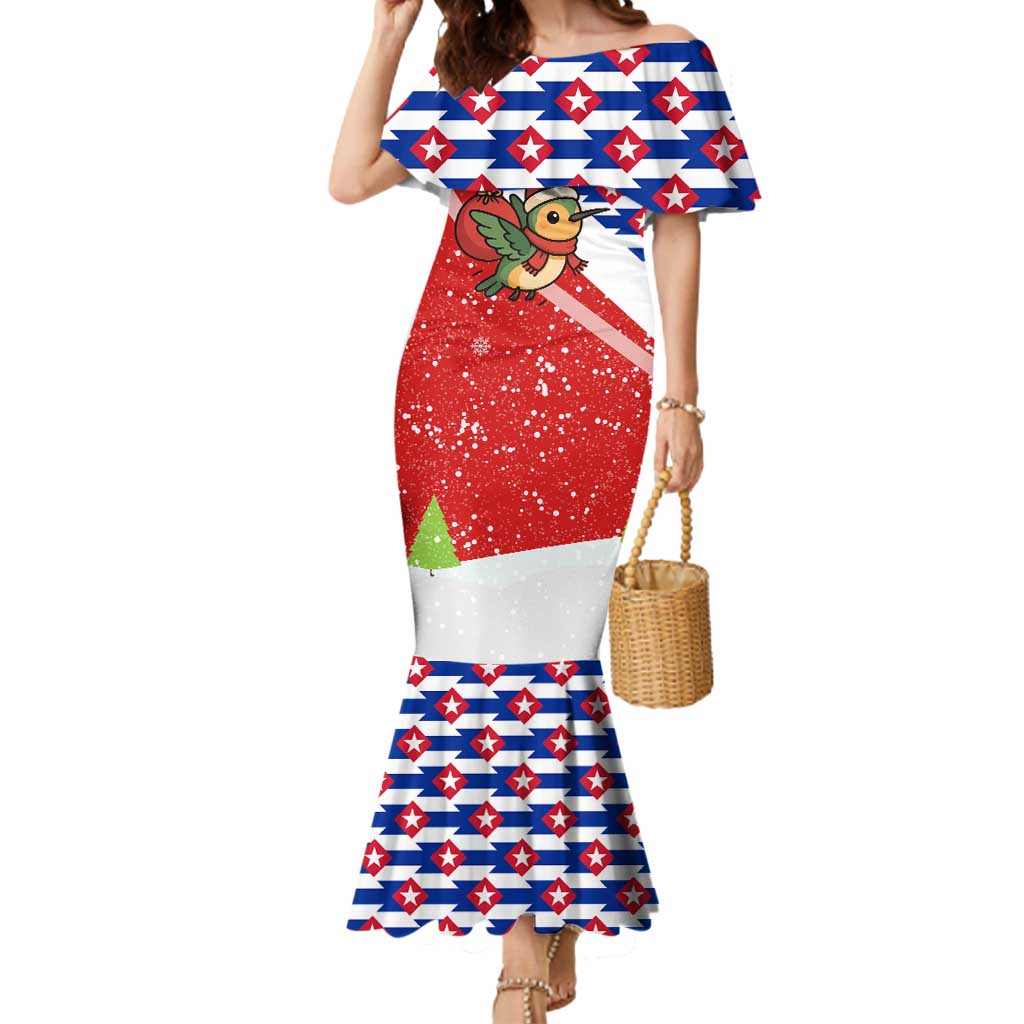 Cuba Christmas Mermaid Dress with Santa Hummingbird Cuban Flag Feliz Navidad and Snowflake - Wonder Print Shop