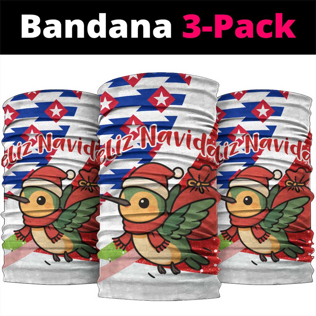 Cuba Christmas Neck Gaiter with Santa Hummingbird Cuban Flag Feliz Navidad and Snowflake - Wonder Print Shop