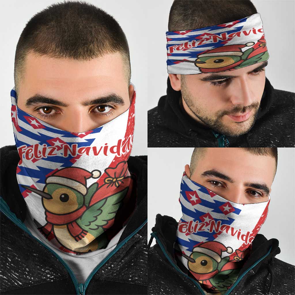 Cuba Christmas Neck Gaiter with Santa Hummingbird Cuban Flag Feliz Navidad and Snowflake - Wonder Print Shop