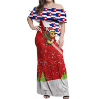 Cuba Christmas Off Shoulder Maxi Dress with Santa Hummingbird Cuban Flag Feliz Navidad and Snowflake - Wonder Print Shop
