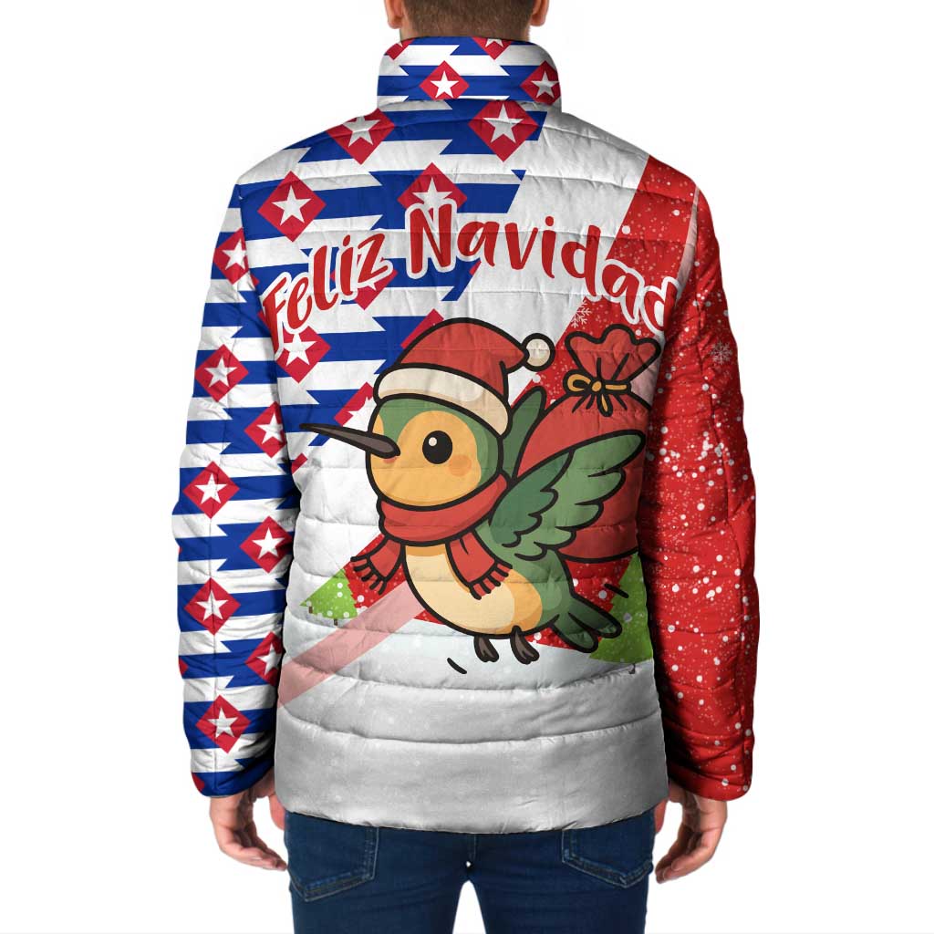 Cuba Christmas Padded Jacket with Santa Hummingbird Cuban Flag Feliz Navidad and Snowflake - Wonder Print Shop