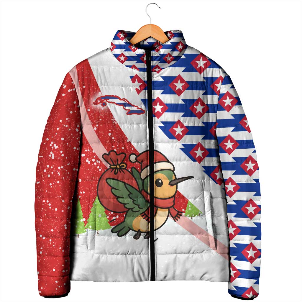 Cuba Christmas Padded Jacket with Santa Hummingbird Cuban Flag Feliz Navidad and Snowflake - Wonder Print Shop
