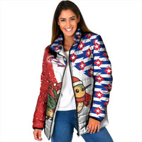 Cuba Christmas Padded Jacket with Santa Hummingbird Cuban Flag Feliz Navidad and Snowflake - Wonder Print Shop