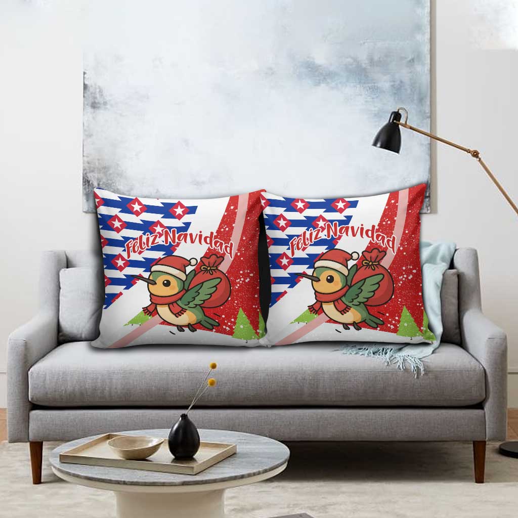 Cuba Christmas Pillow Cover with Santa Hummingbird Cuban Flag Feliz Navidad and Snowflake - Wonder Print Shop