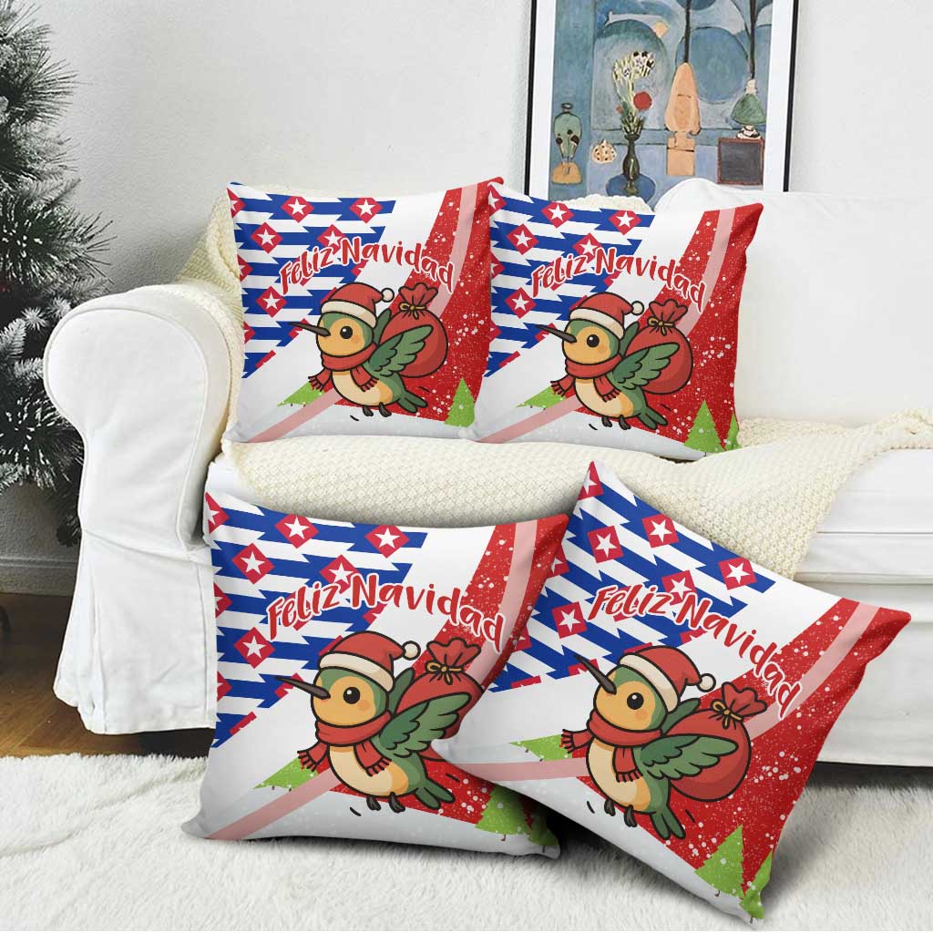 Cuba Christmas Pillow Cover with Santa Hummingbird Cuban Flag Feliz Navidad and Snowflake - Wonder Print Shop