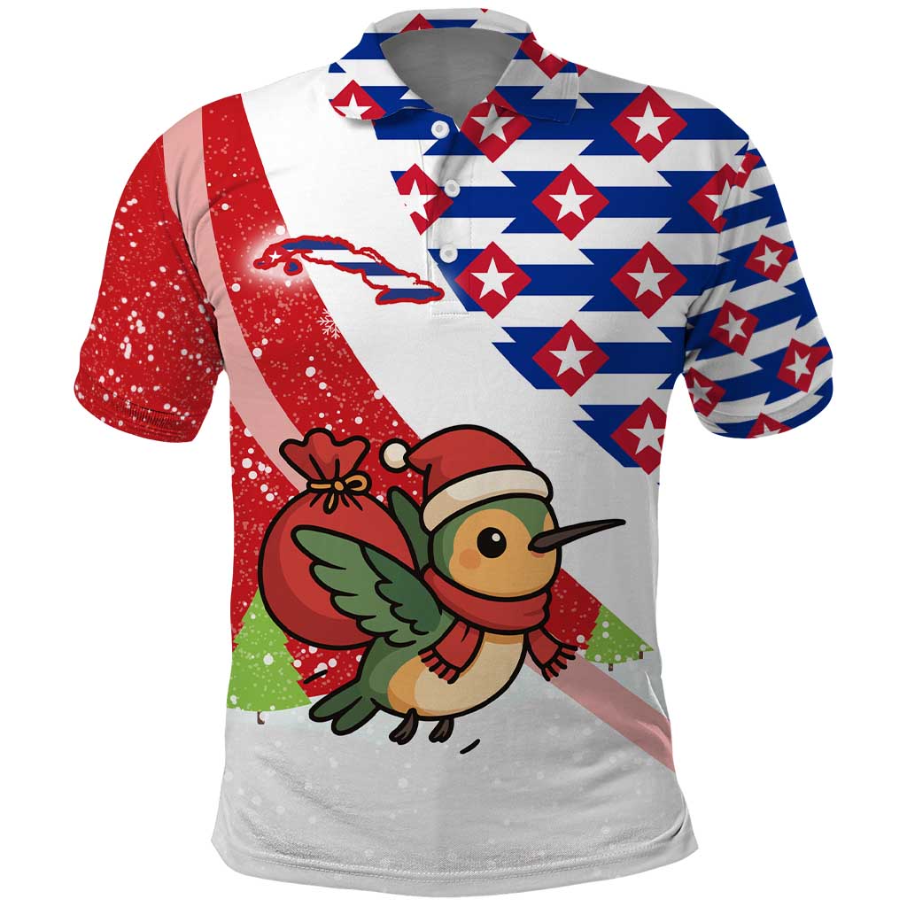 Cuba Christmas Polo Shirt with Santa Hummingbird Cuban Flag Feliz Navidad and Snowflake - Wonder Print Shop