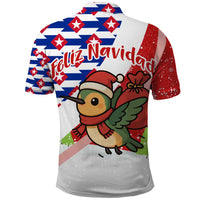 Cuba Christmas Polo Shirt with Santa Hummingbird Cuban Flag Feliz Navidad and Snowflake - Wonder Print Shop