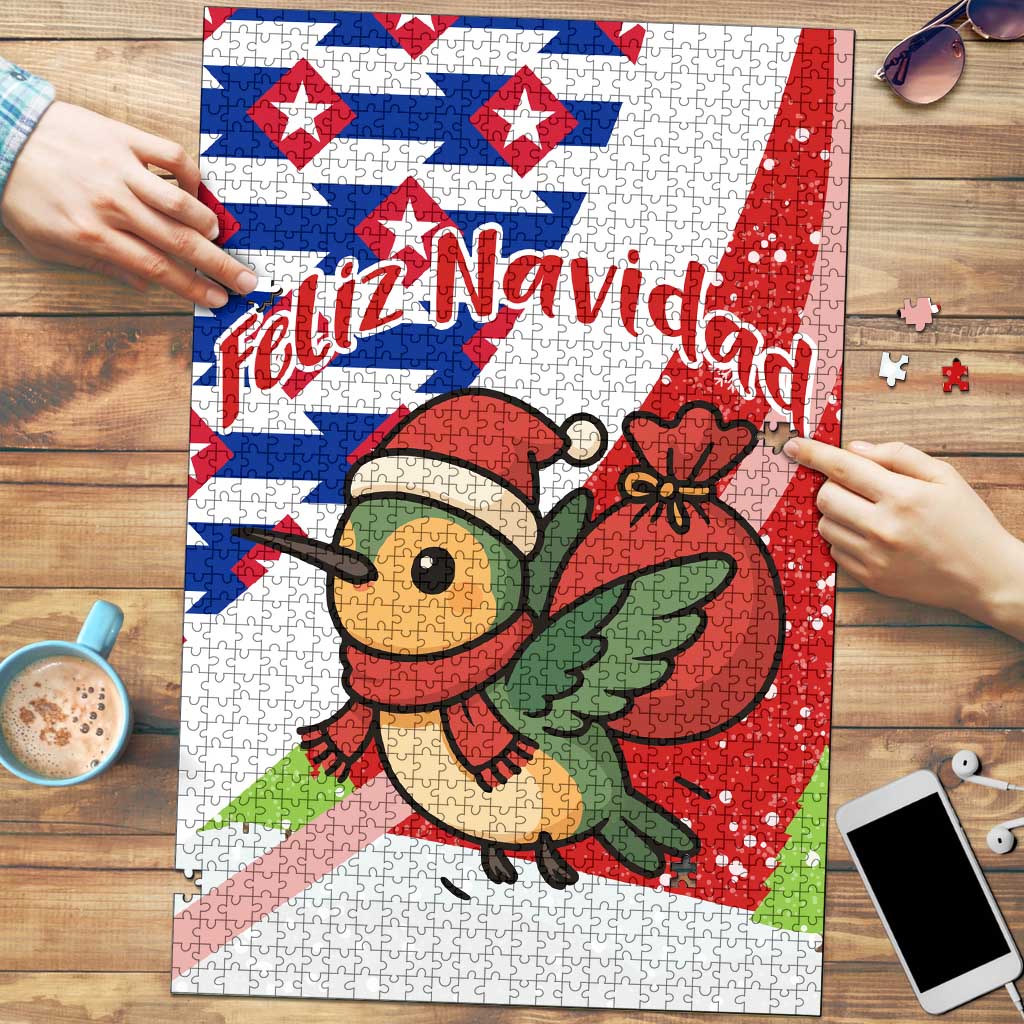Cuba Christmas Puzzle with Santa Hummingbird Cuban Flag Feliz Navidad and Snowflake - Wonder Print Shop