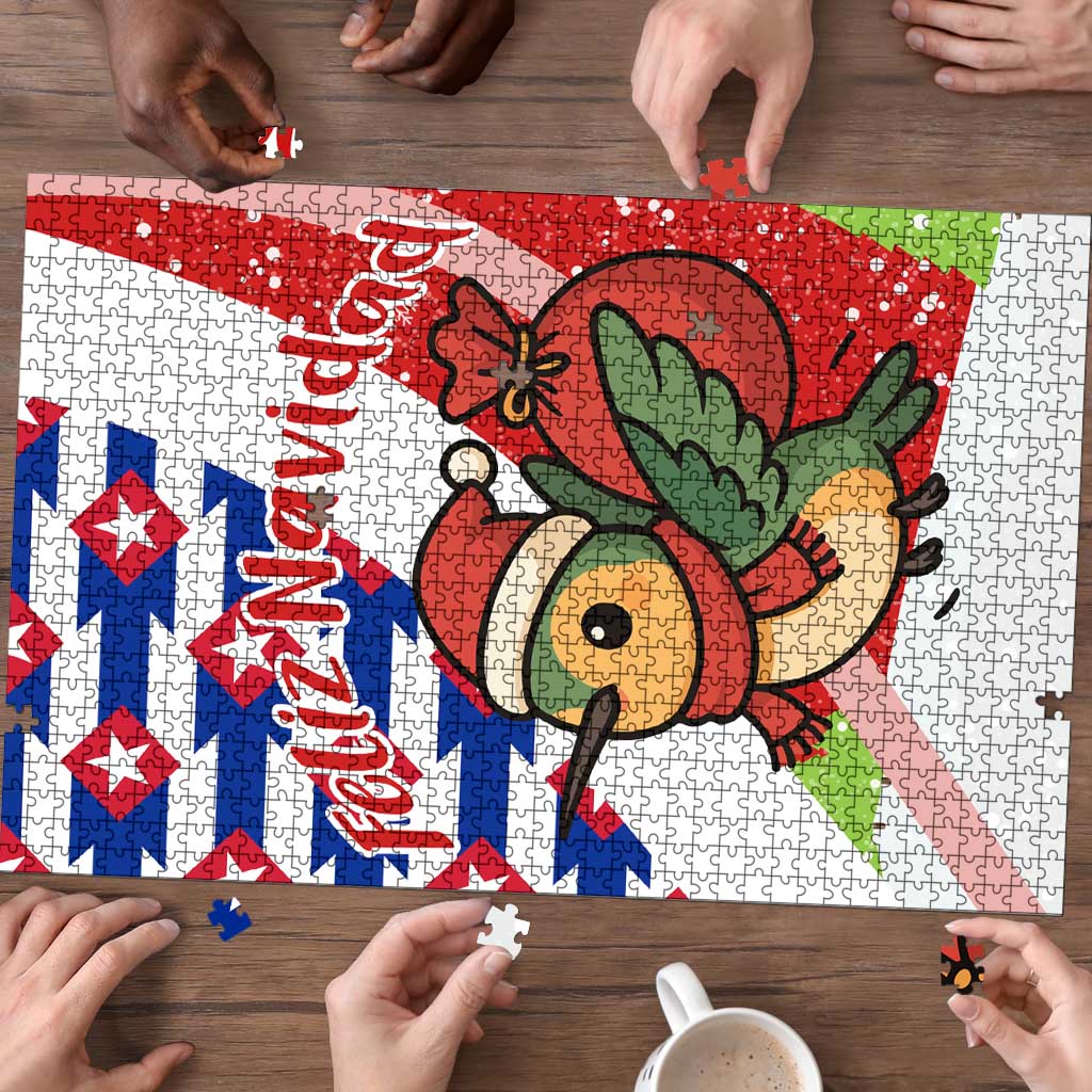 Cuba Christmas Puzzle with Santa Hummingbird Cuban Flag Feliz Navidad and Snowflake - Wonder Print Shop