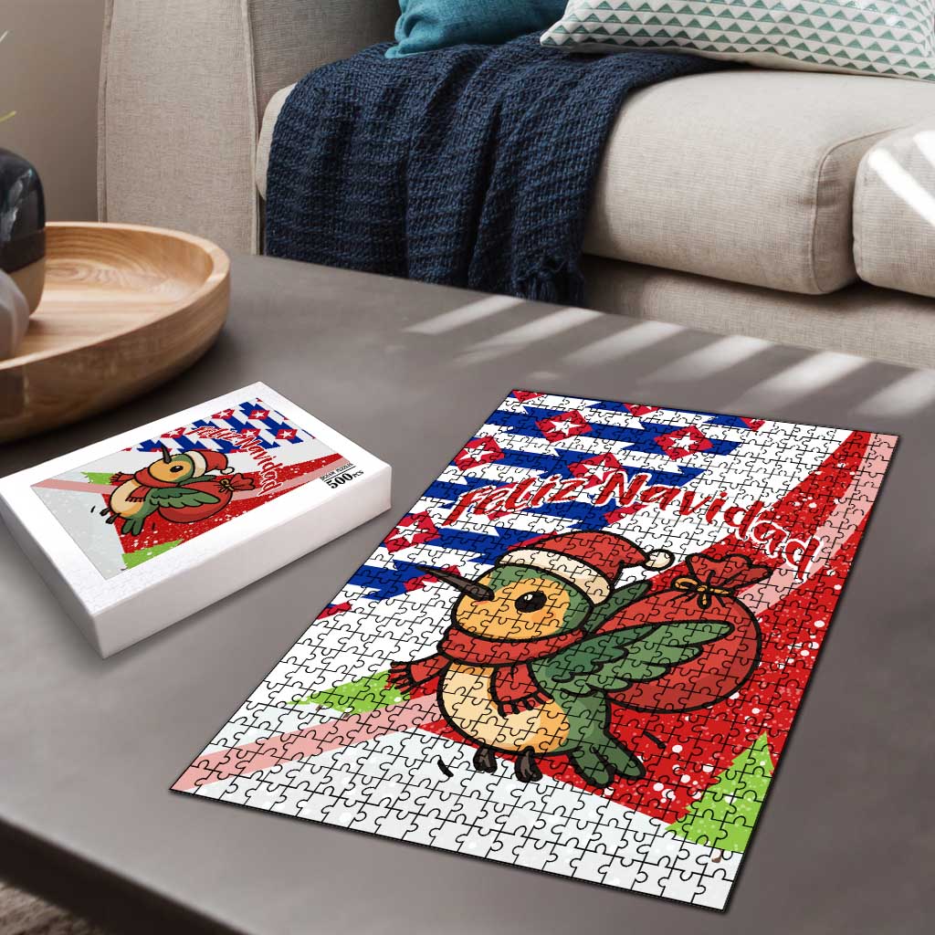 Cuba Christmas Puzzle with Santa Hummingbird Cuban Flag Feliz Navidad and Snowflake - Wonder Print Shop