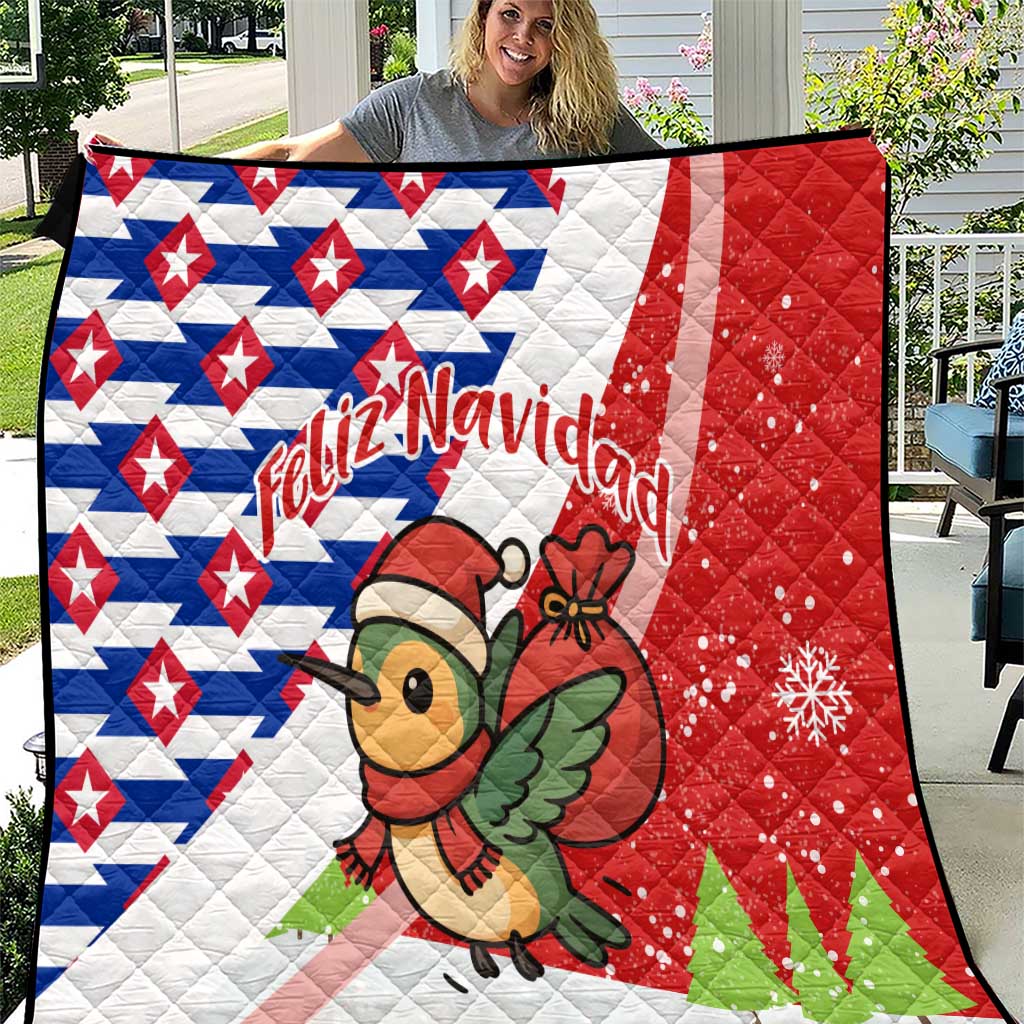 Cuba Christmas Quilt with Santa Hummingbird Cuban Flag Feliz Navidad and Snowflake - Wonder Print Shop