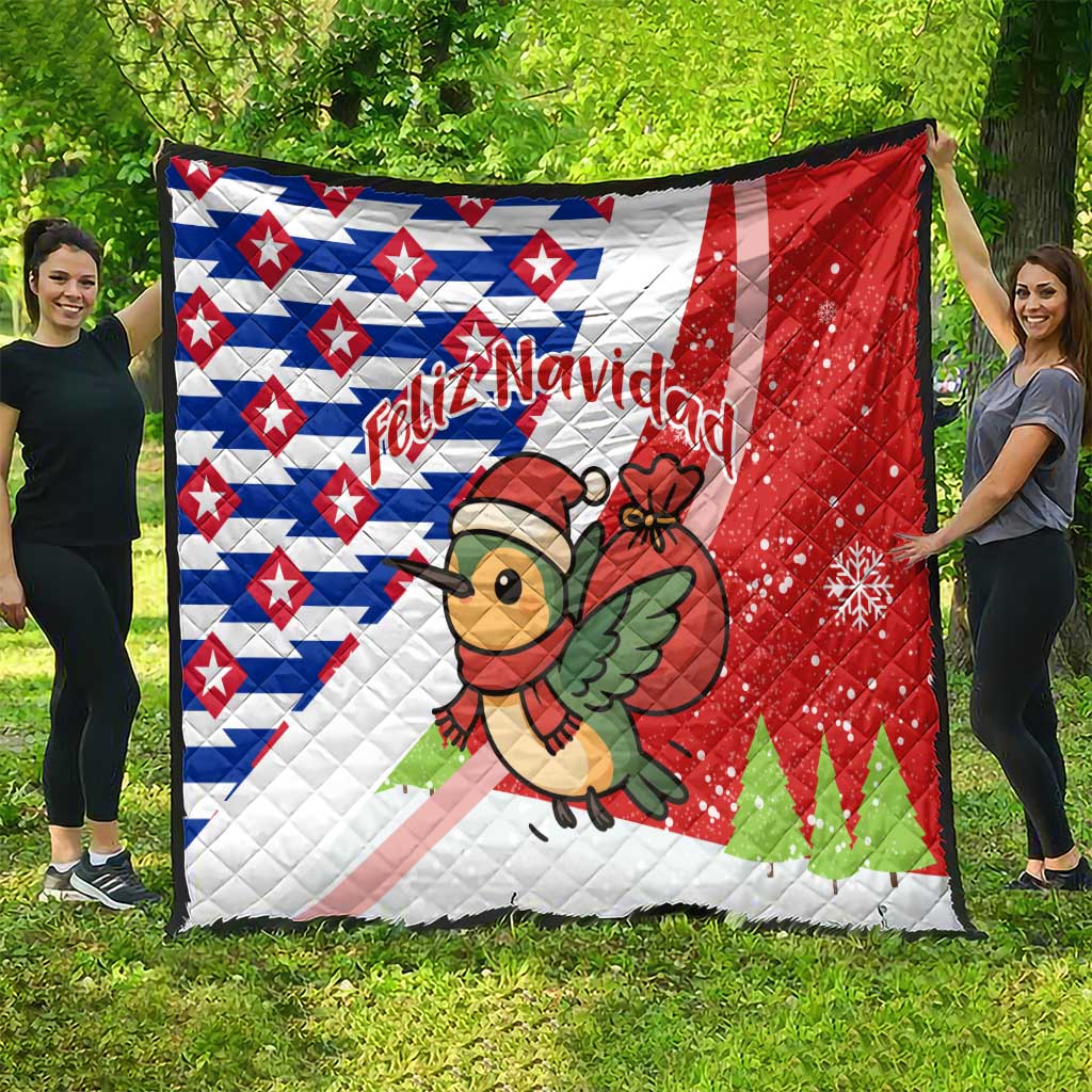 Cuba Christmas Quilt with Santa Hummingbird Cuban Flag Feliz Navidad and Snowflake - Wonder Print Shop