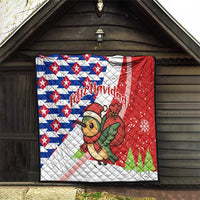 Cuba Christmas Quilt with Santa Hummingbird Cuban Flag Feliz Navidad and Snowflake - Wonder Print Shop