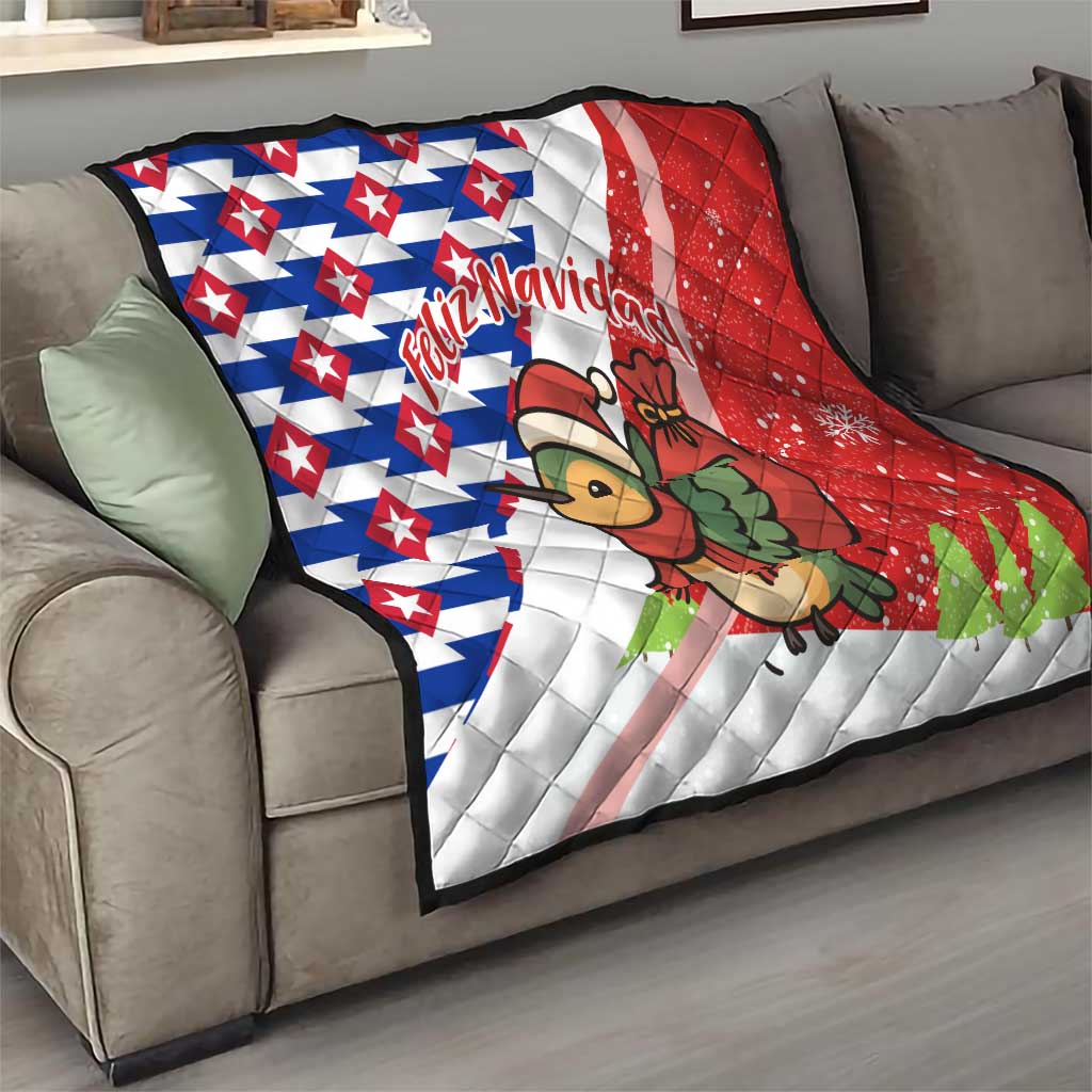 Cuba Christmas Quilt with Santa Hummingbird Cuban Flag Feliz Navidad and Snowflake - Wonder Print Shop