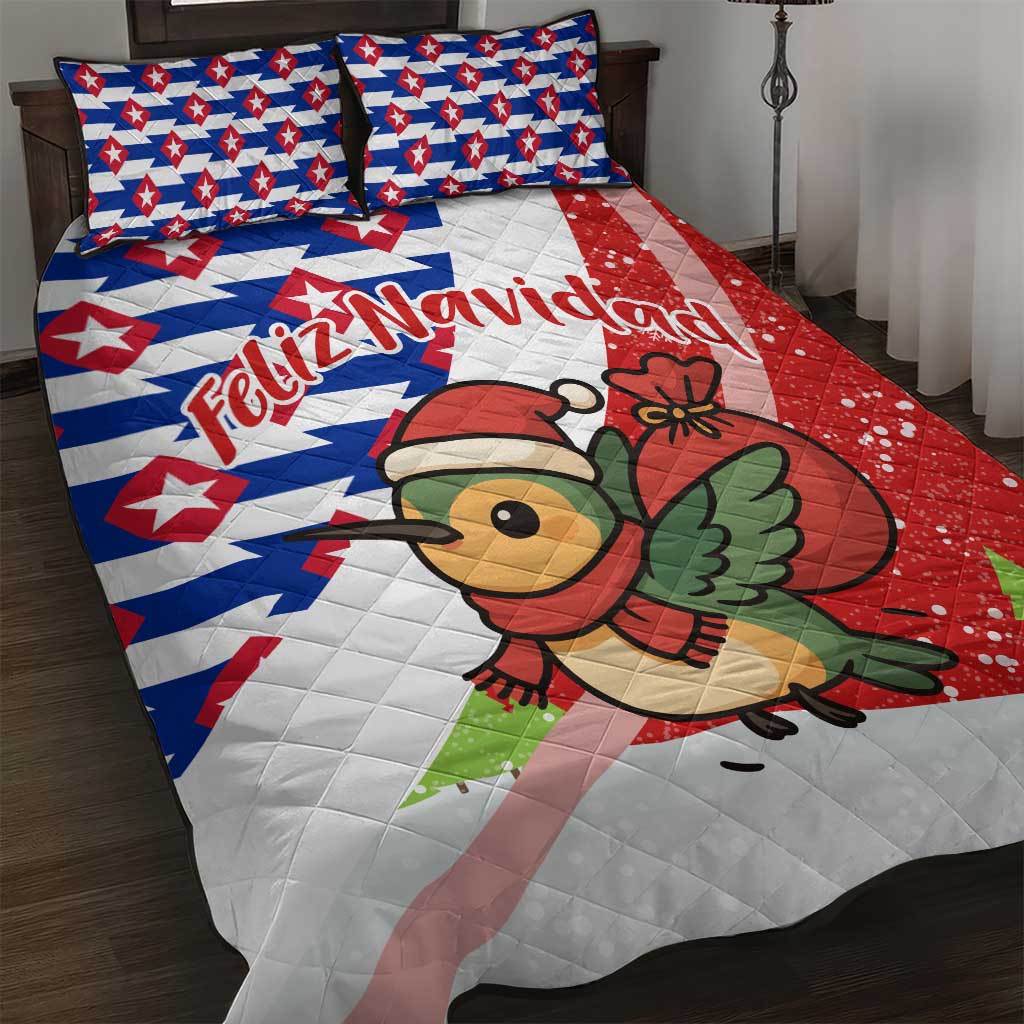Cuba Christmas Quilt Bed Set with Santa Hummingbird Cuban Flag Feliz Navidad and Snowflake - Wonder Print Shop