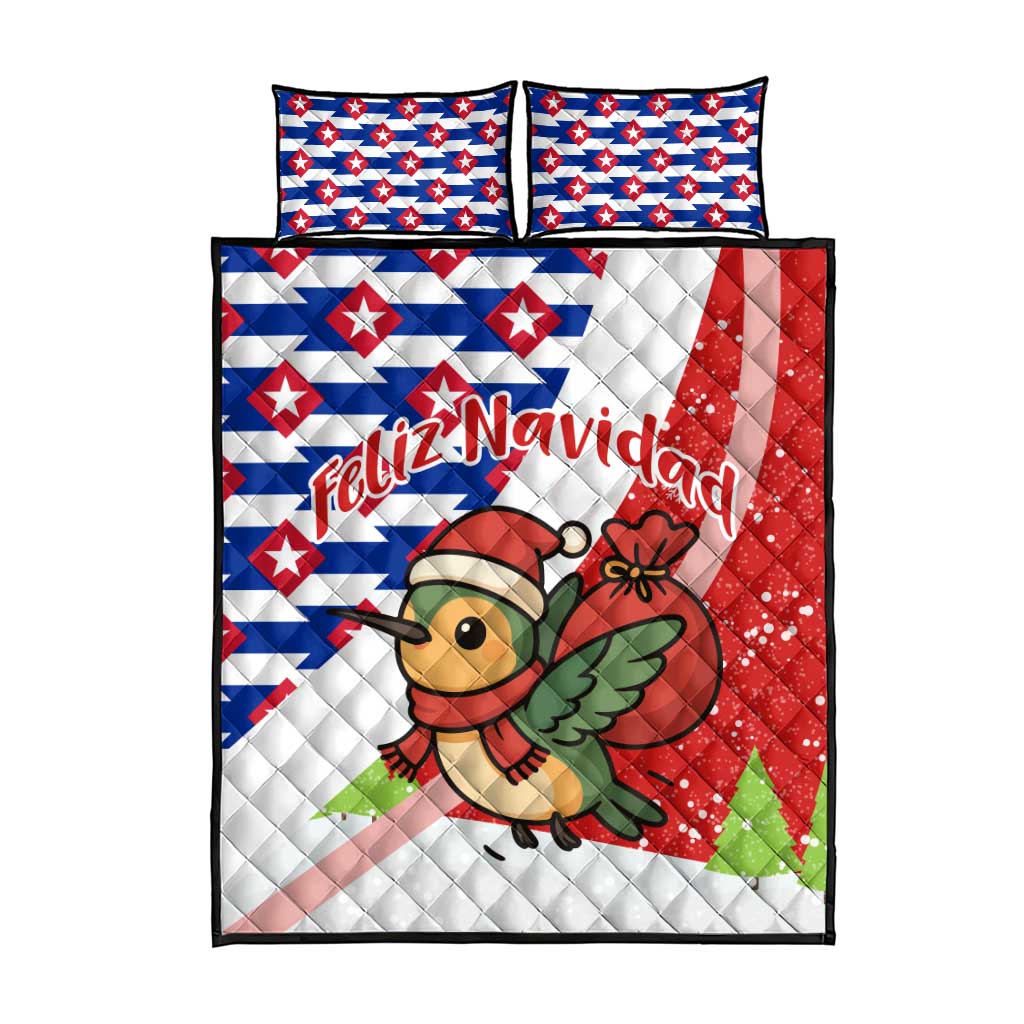 Cuba Christmas Quilt Bed Set with Santa Hummingbird Cuban Flag Feliz Navidad and Snowflake - Wonder Print Shop