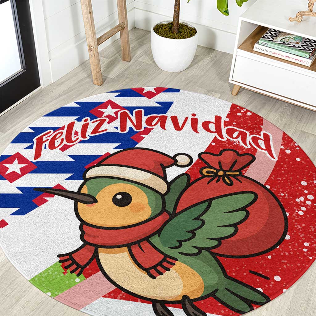 Cuba Christmas Round Carpet with Santa Hummingbird Cuban Flag Feliz Navidad and Snowflake - Wonder Print Shop