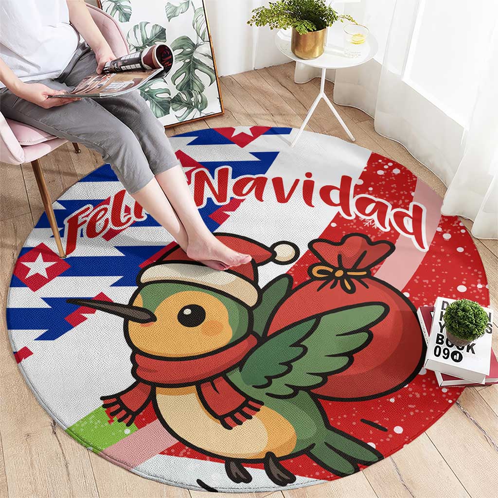 Cuba Christmas Round Carpet with Santa Hummingbird Cuban Flag Feliz Navidad and Snowflake - Wonder Print Shop