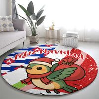 Cuba Christmas Round Carpet with Santa Hummingbird Cuban Flag Feliz Navidad and Snowflake - Wonder Print Shop