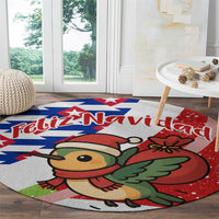 Cuba Christmas Round Carpet with Santa Hummingbird Cuban Flag Feliz Navidad and Snowflake - Wonder Print Shop