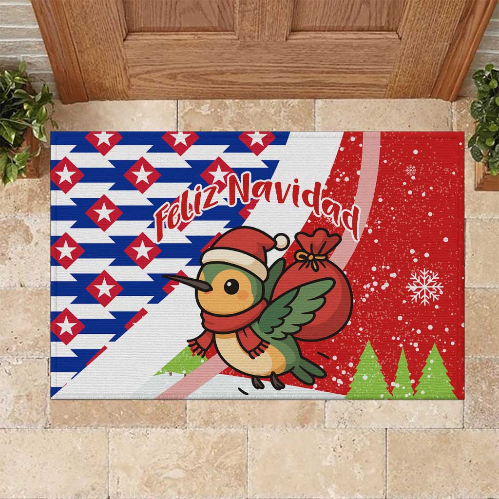 Cuba Christmas Rubber Doormat with Santa Hummingbird Cuban Flag Feliz Navidad and Snowflake - Wonder Print Shop