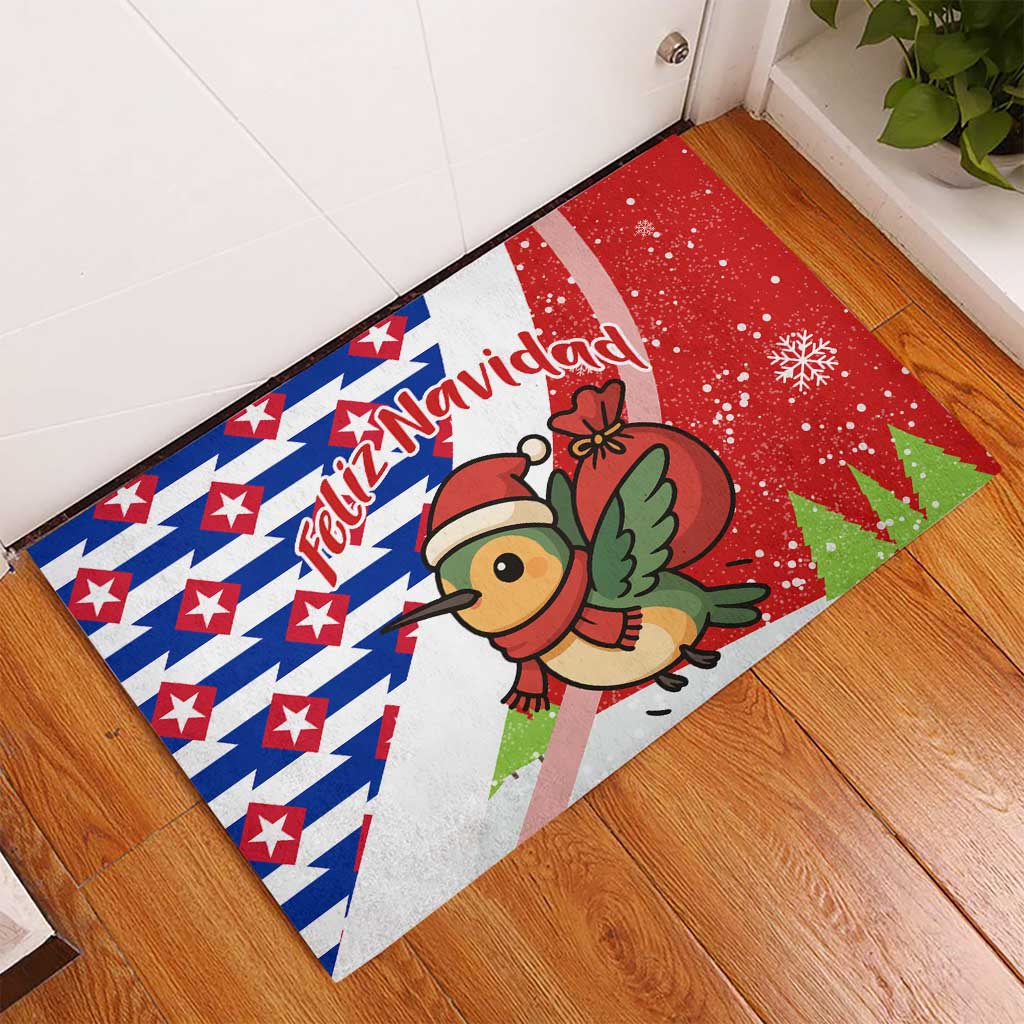 Cuba Christmas Rubber Doormat with Santa Hummingbird Cuban Flag Feliz Navidad and Snowflake - Wonder Print Shop