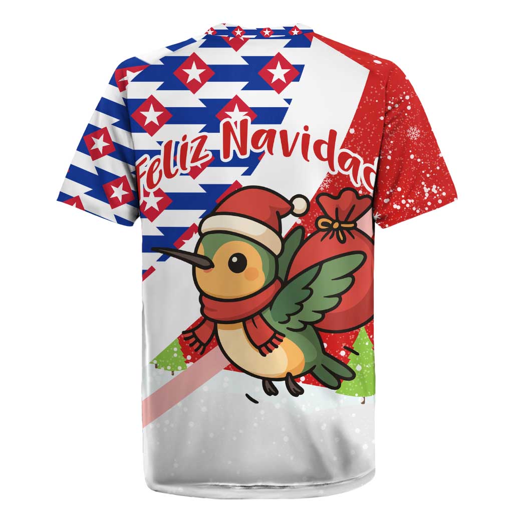 Cuba Christmas Rugby Jersey with Santa Hummingbird Cuban Flag Feliz Navidad and Snowflake - Wonder Print Shop