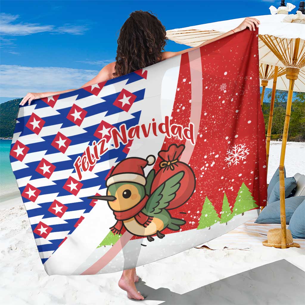 Cuba Christmas Sarong with Santa Hummingbird Cuban Flag Feliz Navidad and Snowflake - Wonder Print Shop