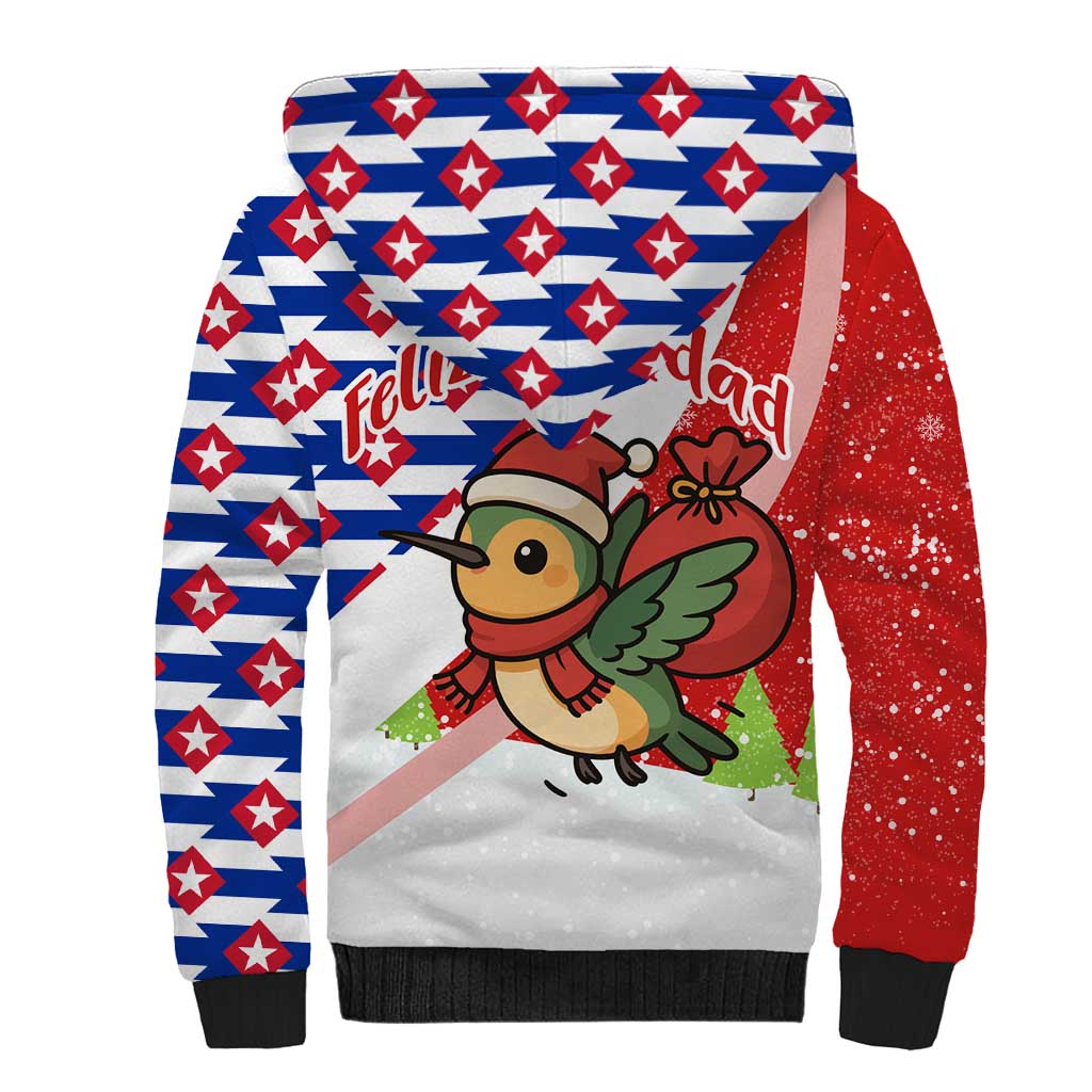 Cuba Christmas Sherpa Hoodie with Santa Hummingbird Cuban Flag Feliz Navidad and Snowflake - Wonder Print Shop