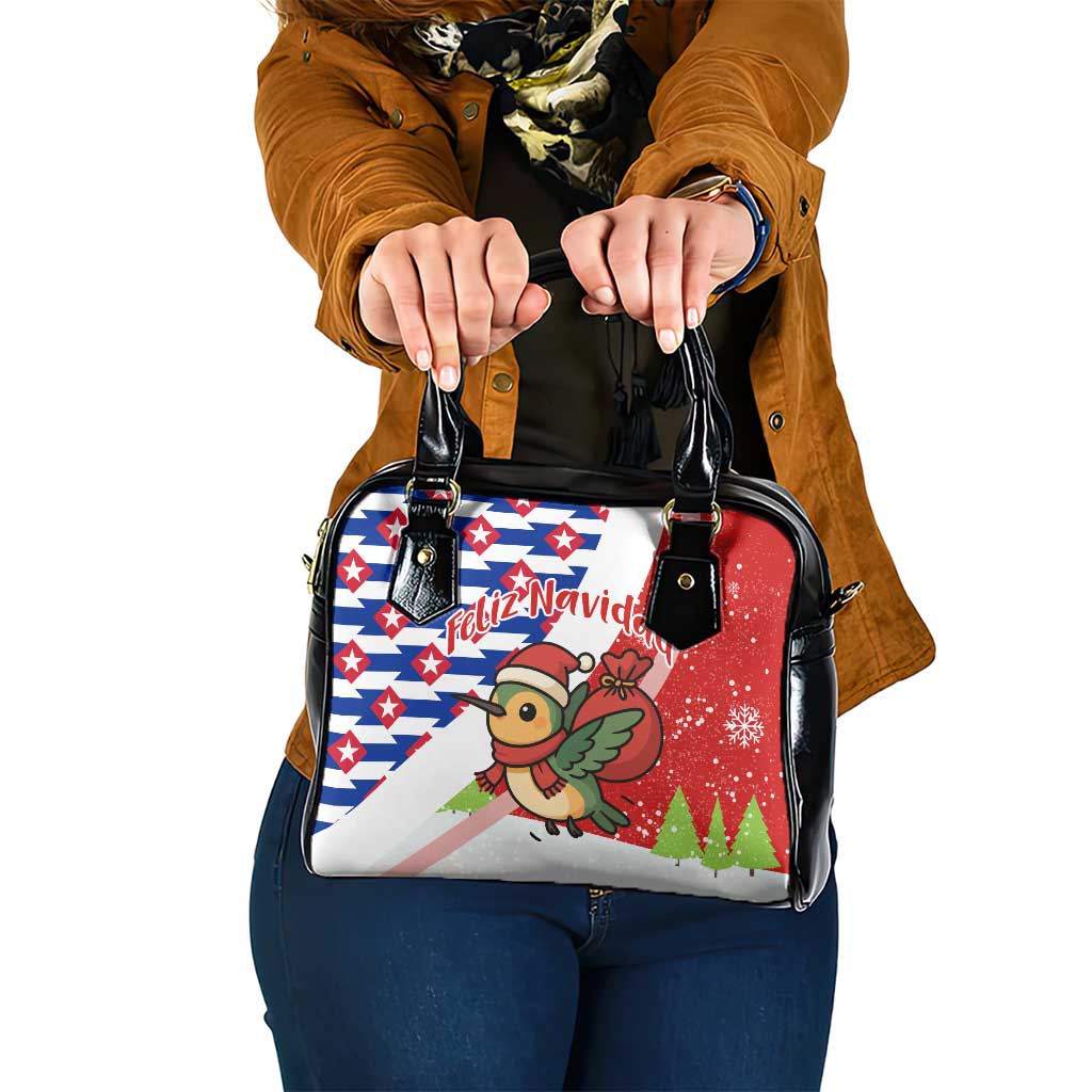 Cuba Christmas Shoulder Handbag with Santa Hummingbird Cuban Flag Feliz Navidad and Snowflake - Wonder Print Shop