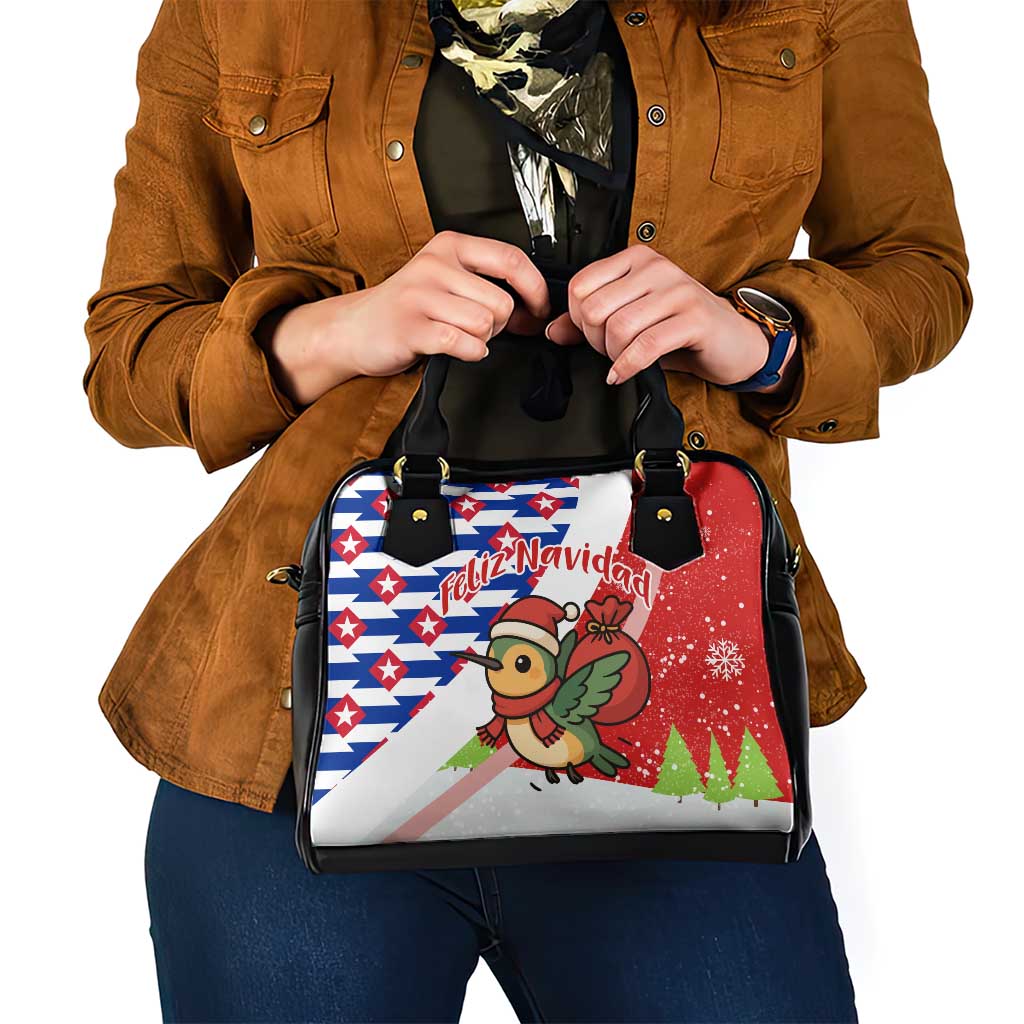 Cuba Christmas Shoulder Handbag with Santa Hummingbird Cuban Flag Feliz Navidad and Snowflake - Wonder Print Shop
