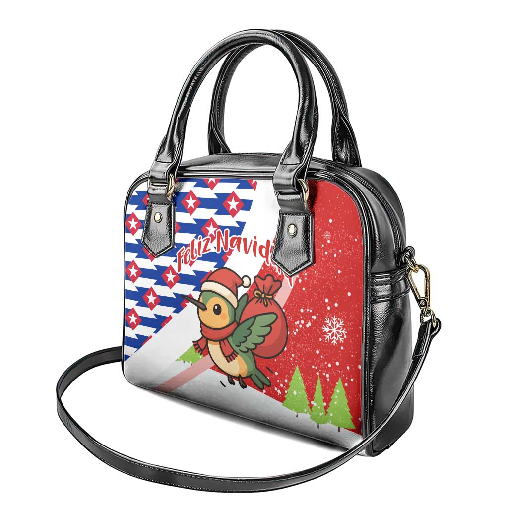 Cuba Christmas Shoulder Handbag with Santa Hummingbird Cuban Flag Feliz Navidad and Snowflake - Wonder Print Shop