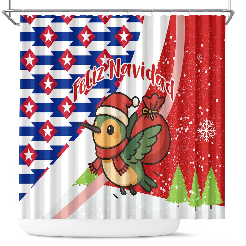 Cuba Christmas Shower Curtain with Santa Hummingbird Cuban Flag Feliz Navidad and Snowflake - Wonder Print Shop