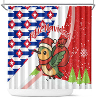 Cuba Christmas Shower Curtain with Santa Hummingbird Cuban Flag Feliz Navidad and Snowflake - Wonder Print Shop