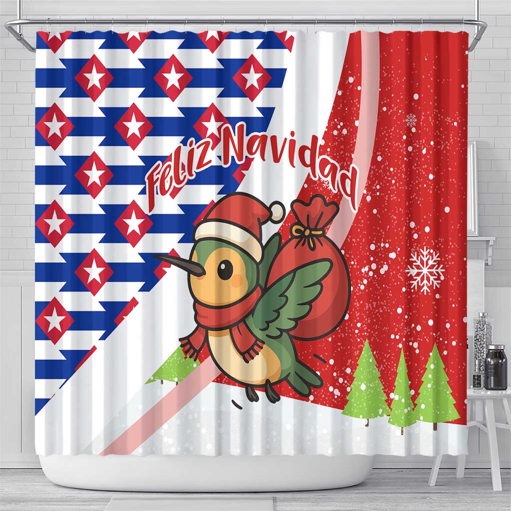 Cuba Christmas Shower Curtain with Santa Hummingbird Cuban Flag Feliz Navidad and Snowflake - Wonder Print Shop