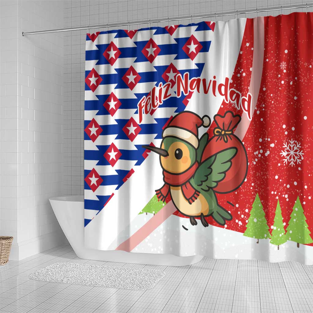 Cuba Christmas Shower Curtain with Santa Hummingbird Cuban Flag Feliz Navidad and Snowflake - Wonder Print Shop