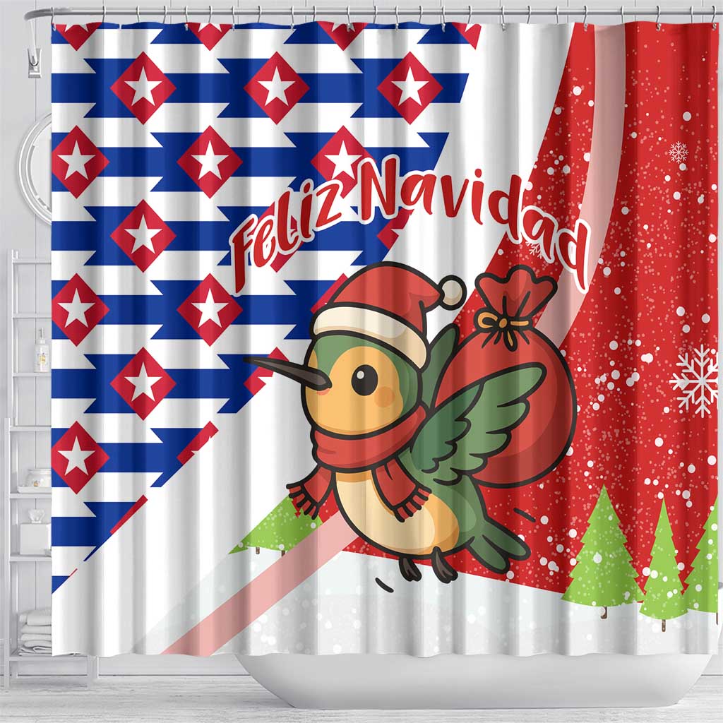 Cuba Christmas Shower Curtain with Santa Hummingbird Cuban Flag Feliz Navidad and Snowflake - Wonder Print Shop