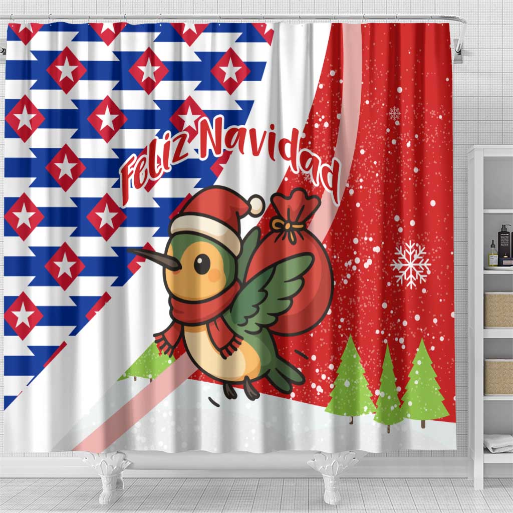Cuba Christmas Shower Curtain with Santa Hummingbird Cuban Flag Feliz Navidad and Snowflake - Wonder Print Shop