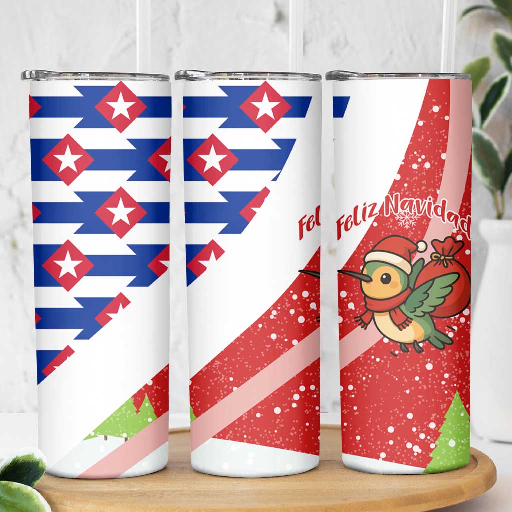 Cuba Christmas Skinny Tumbler with Santa Hummingbird Cuban Flag Feliz Navidad and Snowflake - Wonder Print Shop