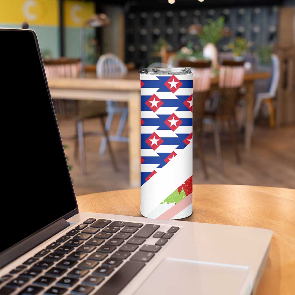 Cuba Christmas Skinny Tumbler with Santa Hummingbird Cuban Flag Feliz Navidad and Snowflake - Wonder Print Shop