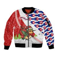 Cuba Christmas Sleeve Zip Bomber Jacket with Santa Hummingbird Cuban Flag Feliz Navidad and Snowflake - Wonder Print Shop