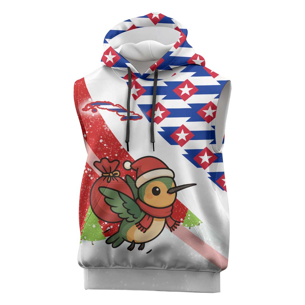 Cuba Christmas Sleeveless Hoodie with Santa Hummingbird Cuban Flag Feliz Navidad and Snowflake - Wonder Print Shop