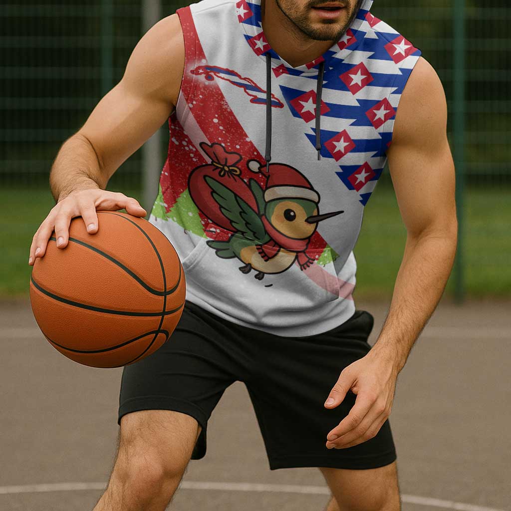 Cuba Christmas Sleeveless Hoodie with Santa Hummingbird Cuban Flag Feliz Navidad and Snowflake - Wonder Print Shop
