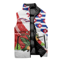Cuba Christmas Sleeveless Puffer Jacket with Santa Hummingbird Cuban Flag Feliz Navidad and Snowflake - Wonder Print Shop